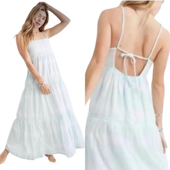 Aerie Tie Dye Maxi Dress Crochet Detail Womens Size XXL White Blue - Picture 1 of 12